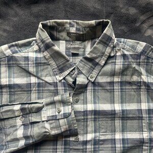 Eddie Bauer Classic Fit Flannel Shirt L Gray Blue White Plaid